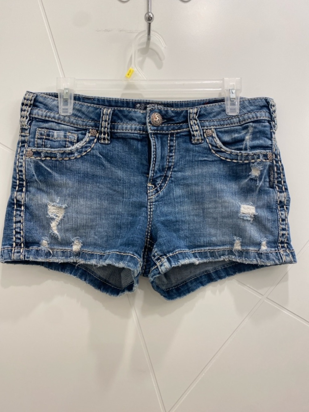 Silver Jeans Low Rise Mid Short Distressed Denim Shorts W30 Y2K Aiko Stretchy - Picture 3 of 12